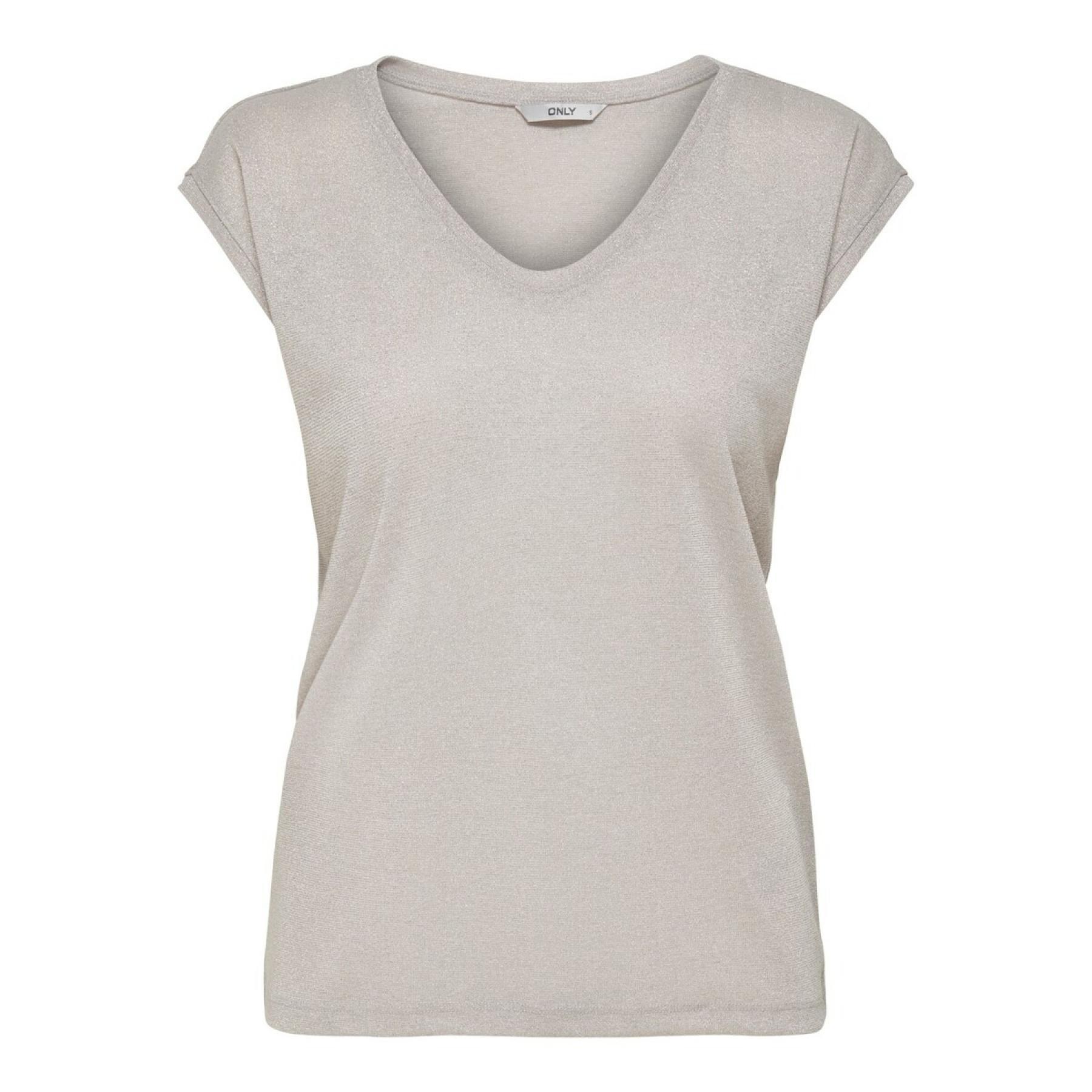 T-shirt femme Only Silvery manches courtes col V lurex
