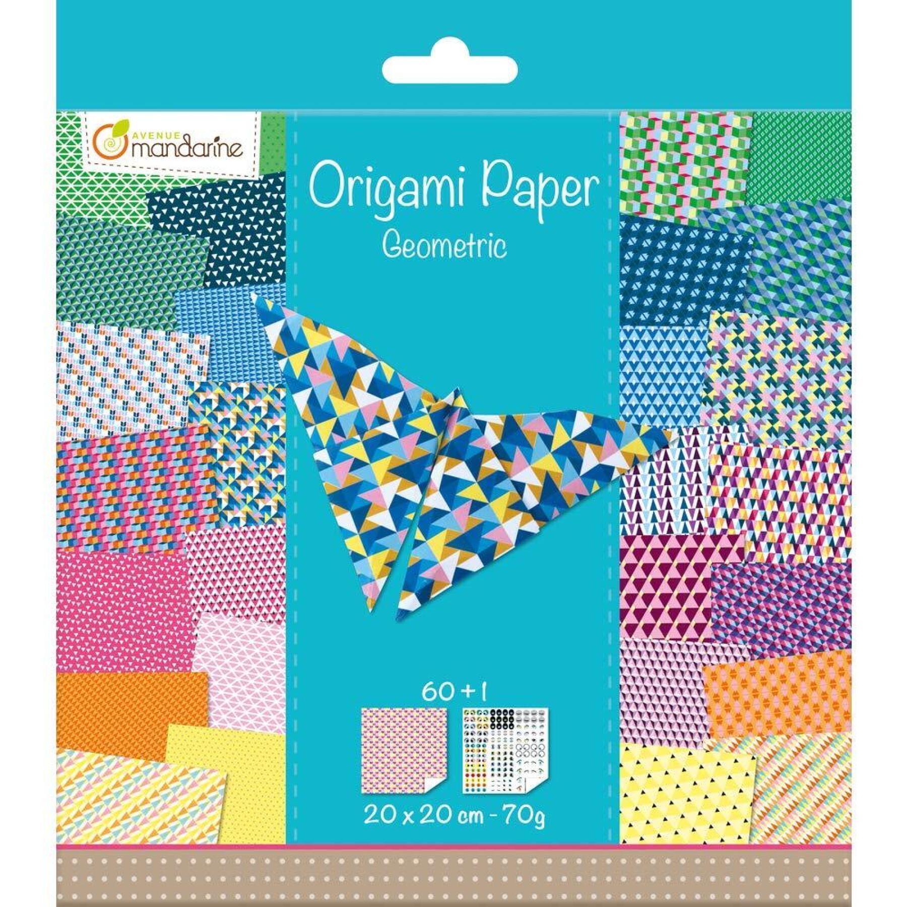 Pochette de 60 feuilles pour Origami Avenue Mandarine Geometric 20 x 20 cm, 70g