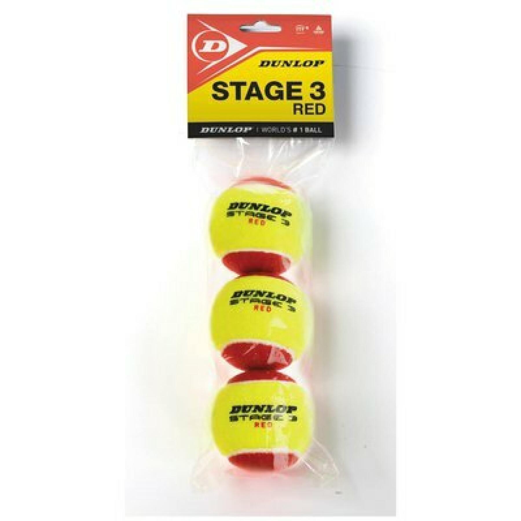 Lot de 3 balles de tennis Dunlop stage 3