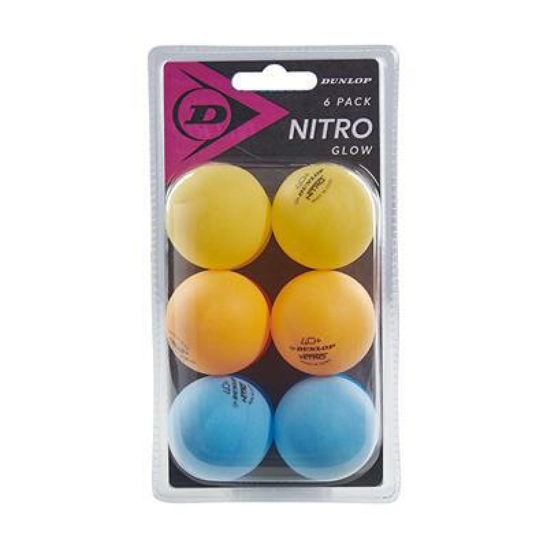 Lot de 6 balles de tennis de table Dunlop 40+ nitro glow