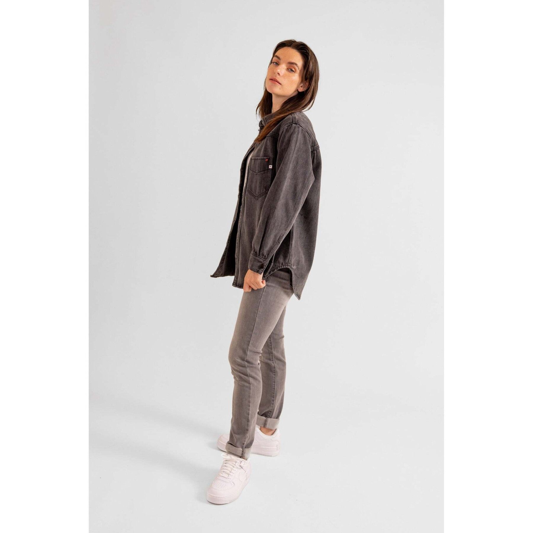 Chemise oversize en jean carbon avec poches en coton femme F.A.M. Paris Sofia