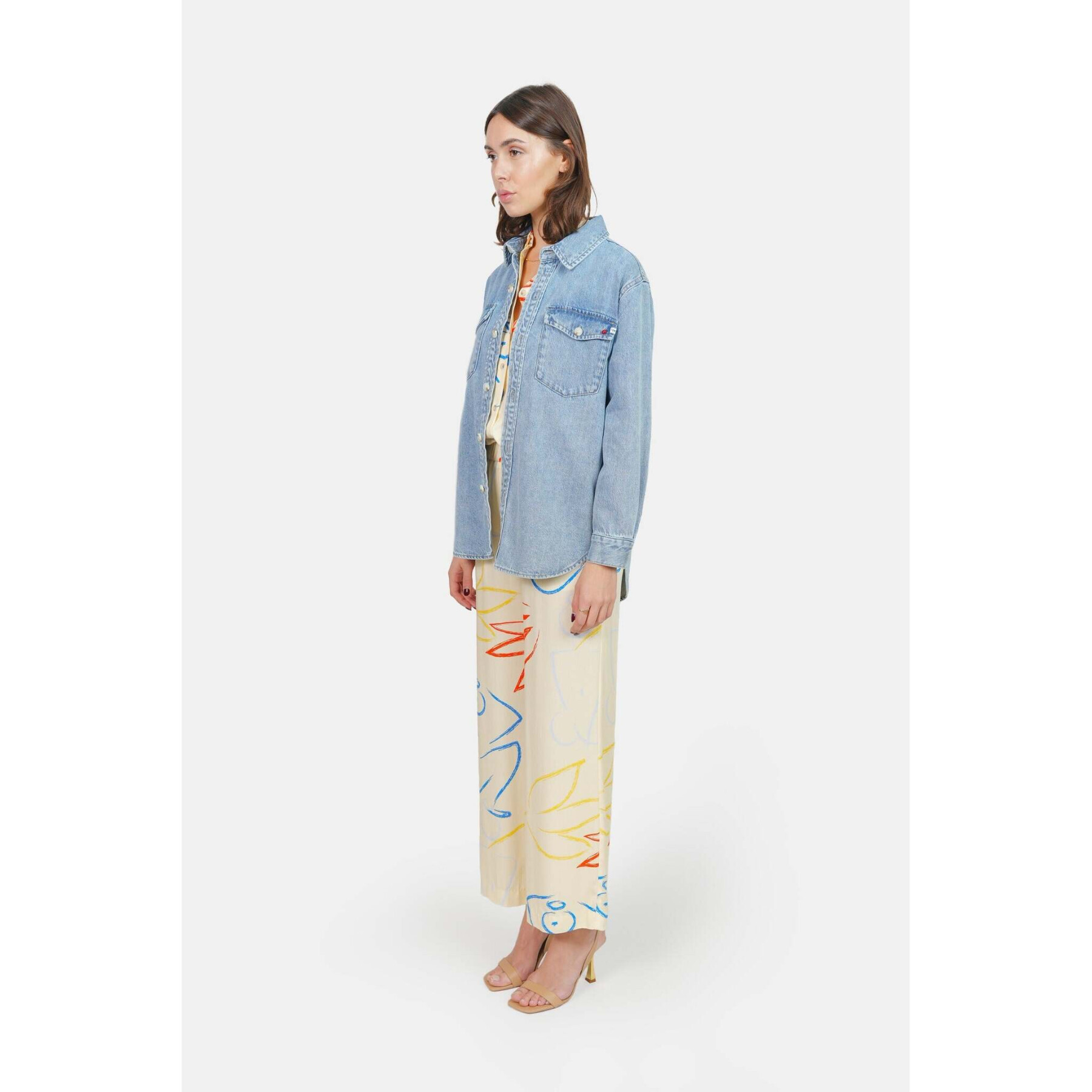 Chemise oversize en jean bleu avec poches en coton femme F.A.M. Paris Stella