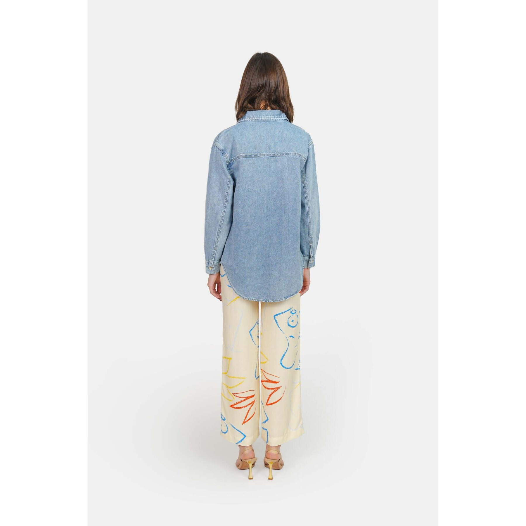 Chemise oversize en jean bleu avec poches en coton femme F.A.M. Paris Stella