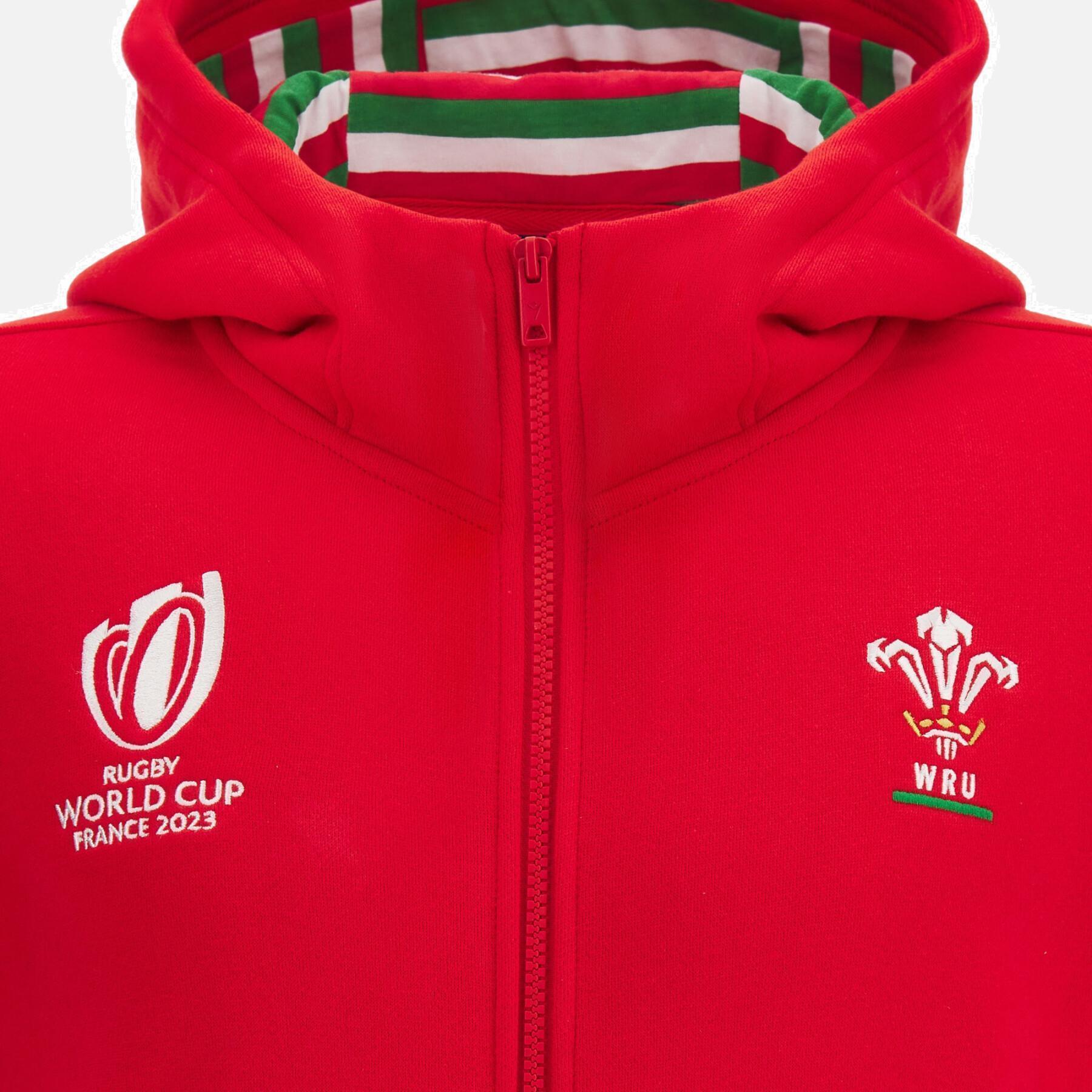 Sweatshirt à capuche zippé enfant Pays de Galles Rugby XV Merch RWC Country. 2023