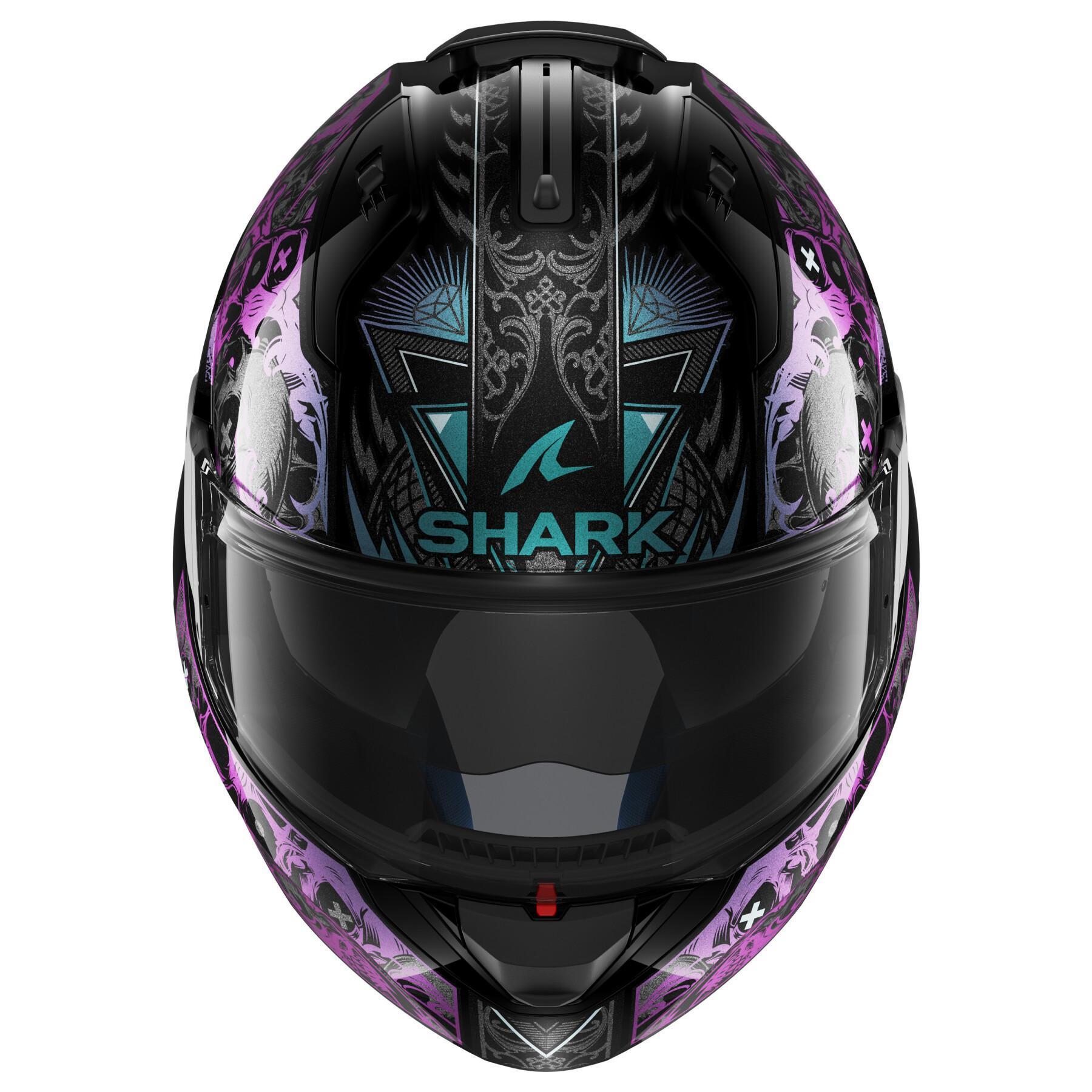 Casque moto modulable Shark Evo Es K-Rozen Black Violet Glitter